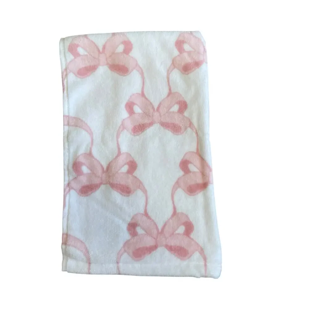 Kassafina Coquette Pink Bow Hand & Bath Towel 4PC Set 100% Cotton White NEW